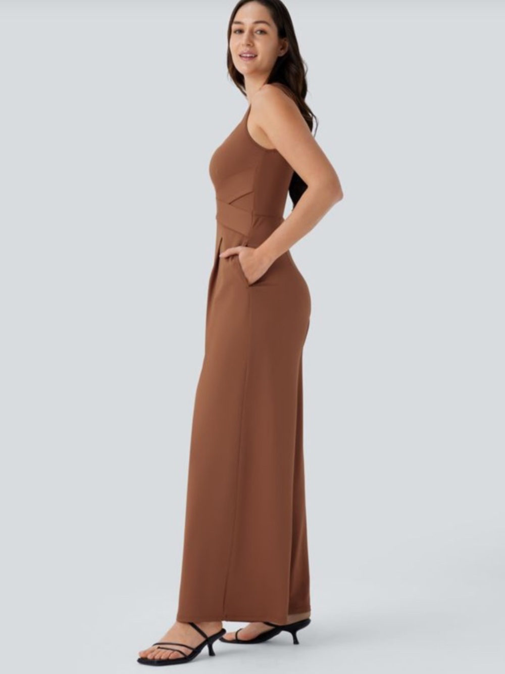 Halara U Back Sleeveless Casual Jumpsuit with Pockets Rust Red Medium NWT - Picture 2 of 6
